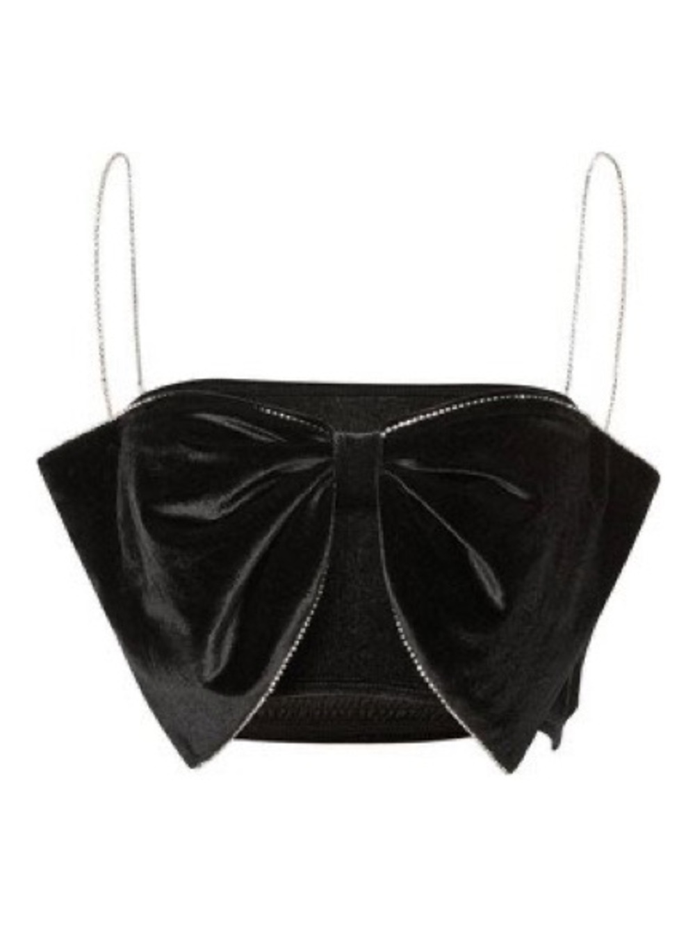 Black Bow-Front Velvet Crop Top with Rhinestone Straps - Picture 2 of 8